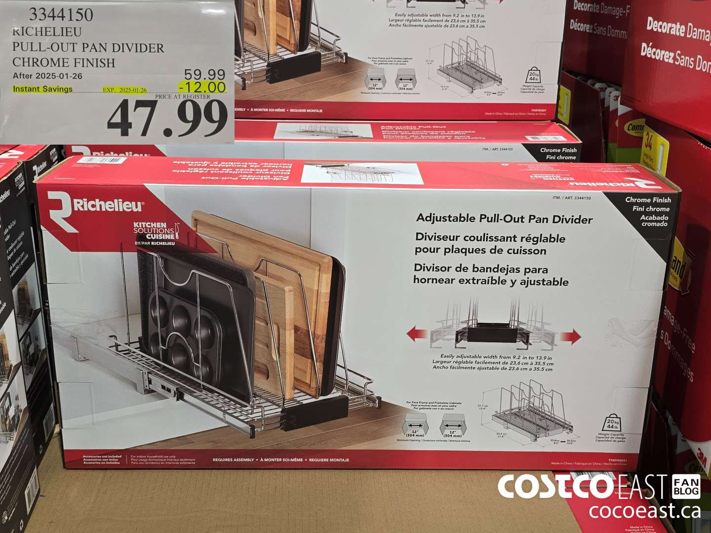 3344150 RICHELIEU PULL-OUT PAN DIVIDER CHROME FINISH ($12.00 INSTANT SAVINGS EXPIRES ON 2025-01-26) $47.99