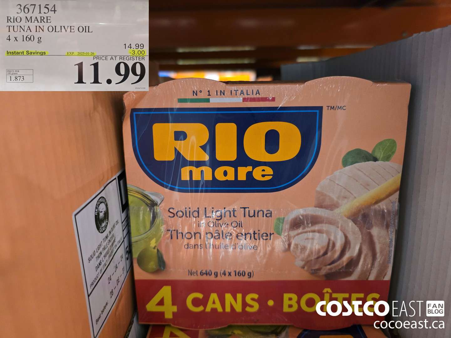 367154 RIO MARE TUNA IN OLIVE OIL 4 x 160 g ($3.00 INSTANT SAVINGS EXPIRES ON 2025-01-26) $11.99