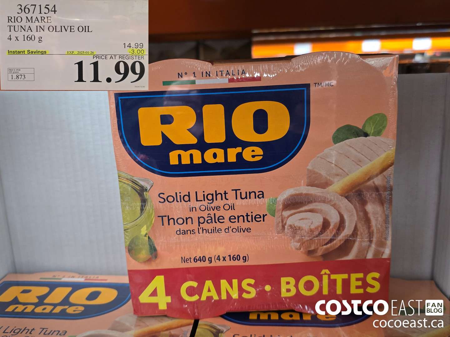 367154 RIO MARE TUNA IN OLIVE OIL 4 x 160 g ($3.00 INSTANT SAVINGS EXPIRES ON 2025-01-26) $11.99