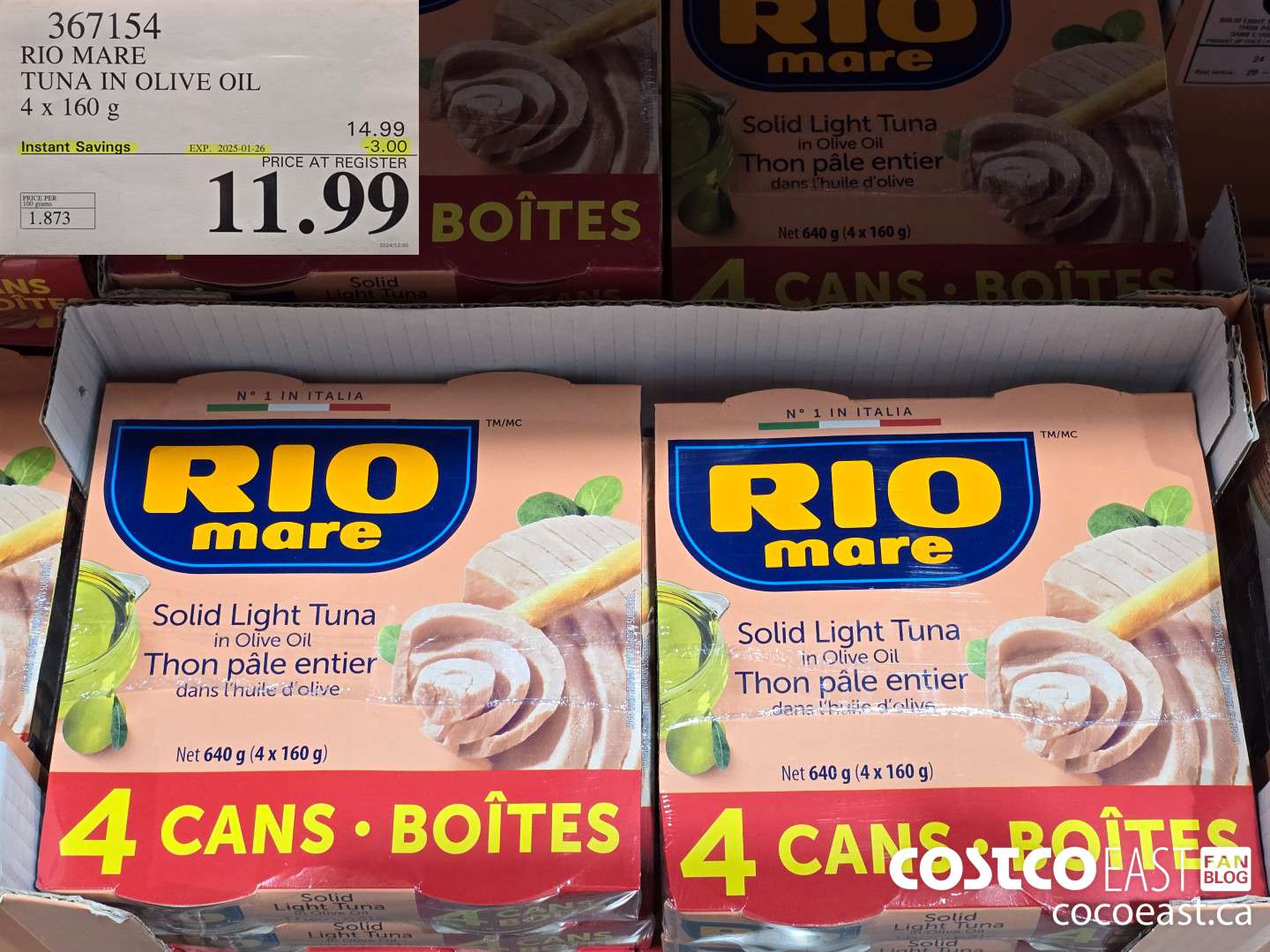 367154 RIO MARE TUNA IN OLIVE OIL 4 x 160 g ($3.00 INSTANT SAVINGS EXPIRES ON 2025-01-26) $11.99