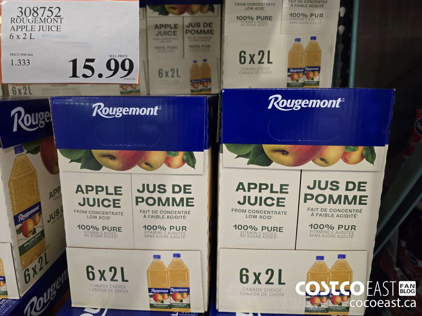 308752 ROUGEMONT APPLE JUICE 6 X 2 L $15.99
