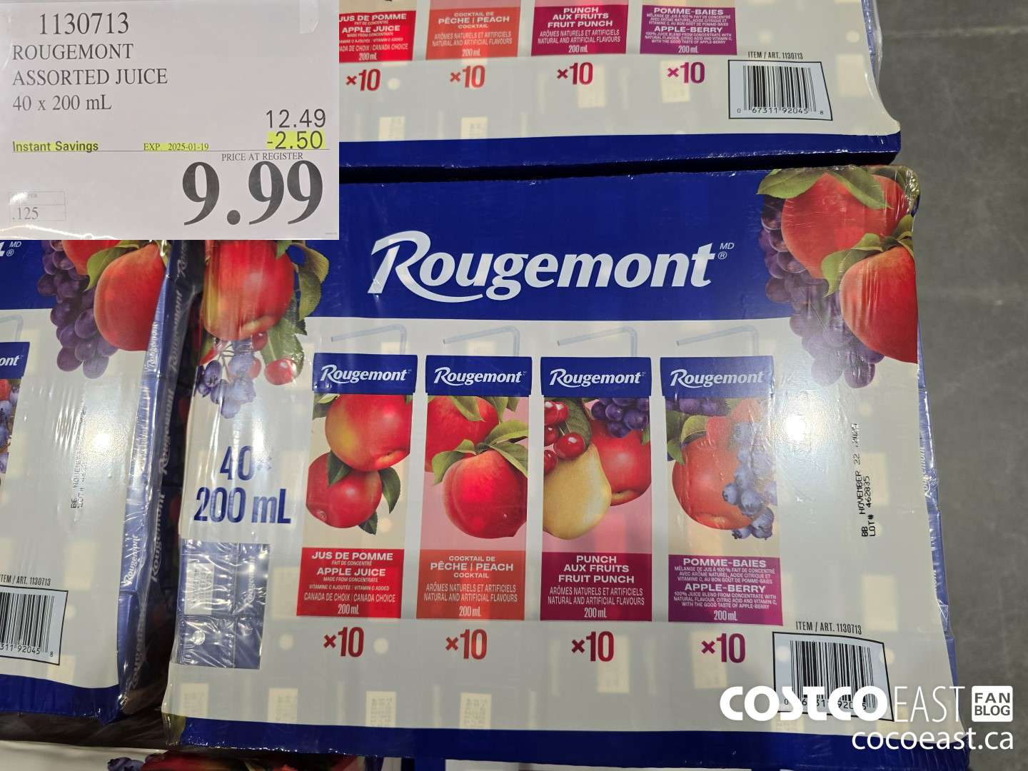 1130713 ROUGEMONT ASSORTED JUICE 40 X 200 ML ($2.50 INSTANT SAVINGS EXPIRES ON 2025-01-19) $9.99