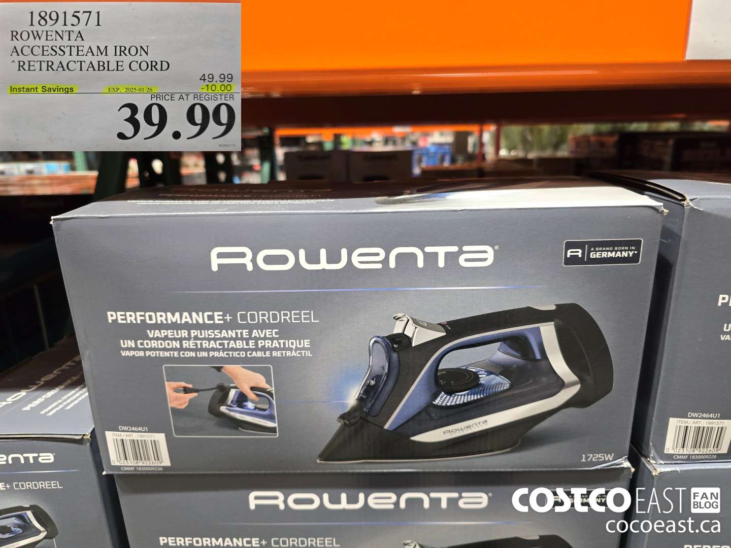 1891571 ROWENTA ACCESSTEAM IRON RETRACTABLE CORD ($10.00 INSTANT SAVINGS EXPIRES ON 2025-01-26) $39.99