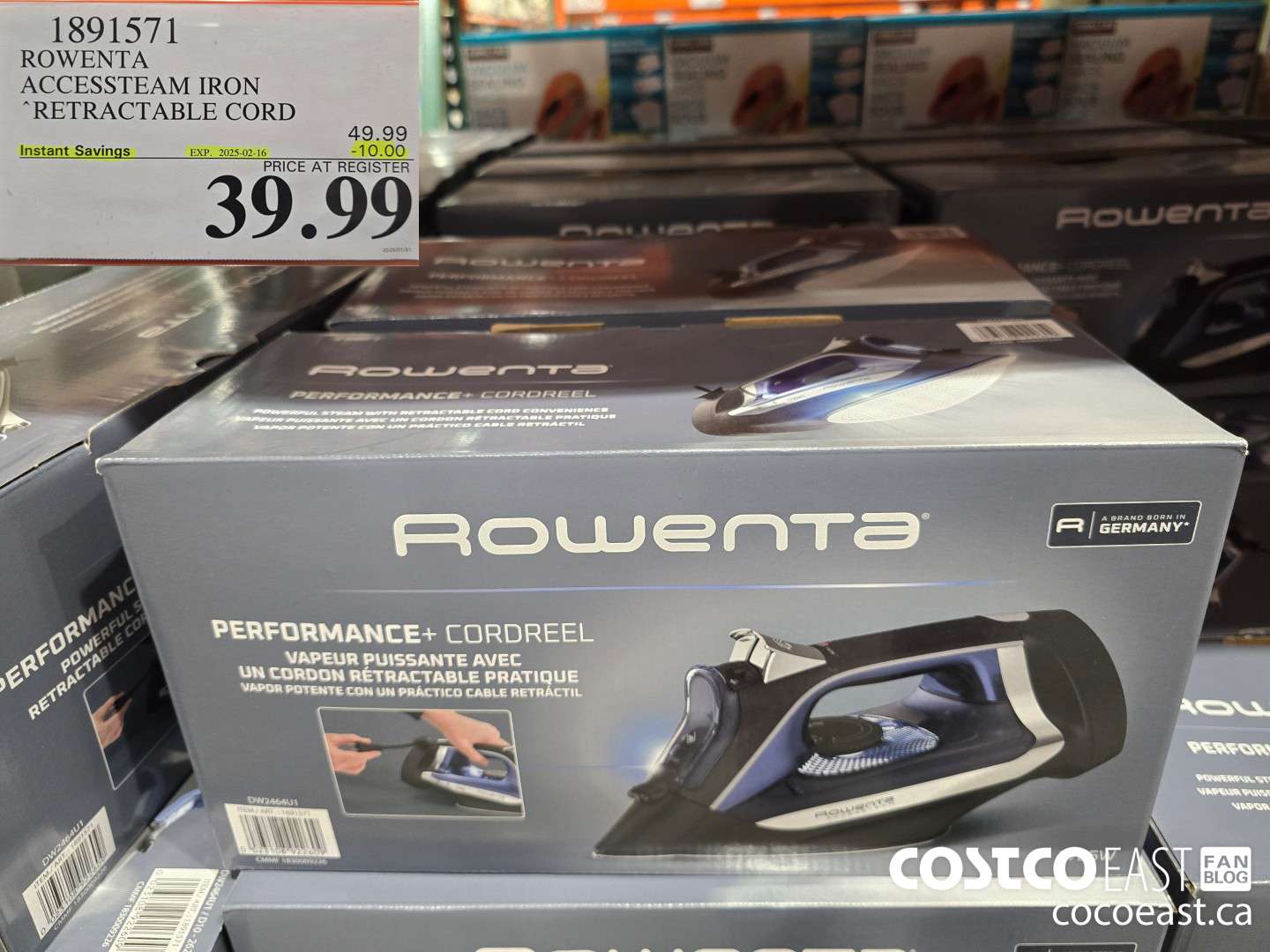 1891571 ROWENTA ACCESSTEAM IRON RETRACTABLE CORD ($10.00 INSTANT SAVINGS EXPIRES ON 2025-02-16) $39.99