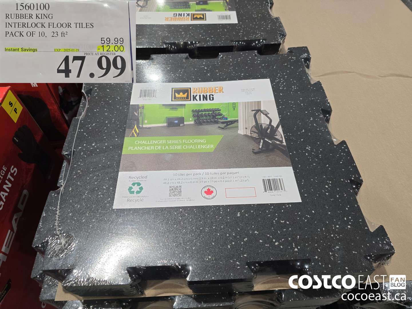 1560100 RUBBER KING INTERLOCK FLOOR TILES PACK OF 10, 23 ft2 ($12.00 INSTANT SAVINGS EXPIRES ON 2025-01-19) $47.99