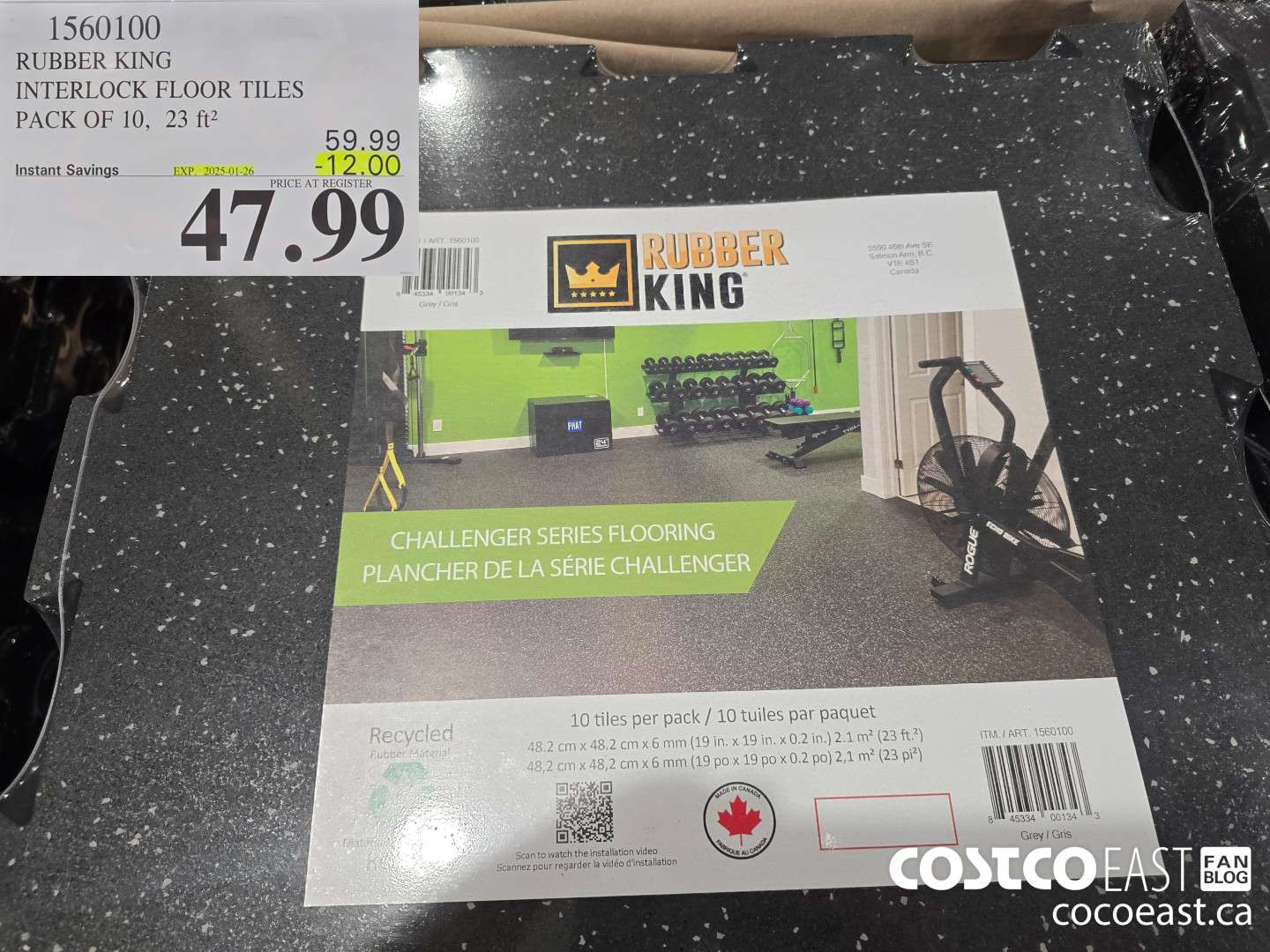 1560100 RUBBER KING INTERLOCK FLOOR TILES PACK OF 10, 23 ft2 ($12.00 INSTANT SAVINGS EXPIRES ON 2025-01-26) $47.99