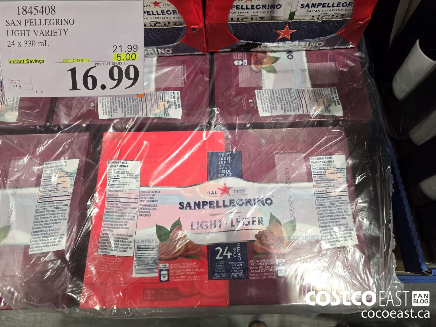 1845408 SAN PELLEGRINO LIGHT VARIETY 24 x 330 mL ($5.00 INSTANT SAVINGS EXPIRES ON 2025-01-19) $16.99