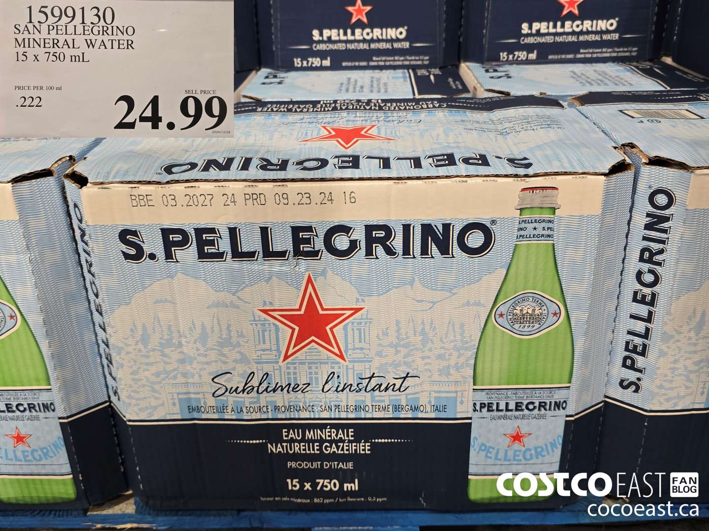 1599130 SAN PELLEGRINO MINERAL WATER 15 x 750 mL $24.99
