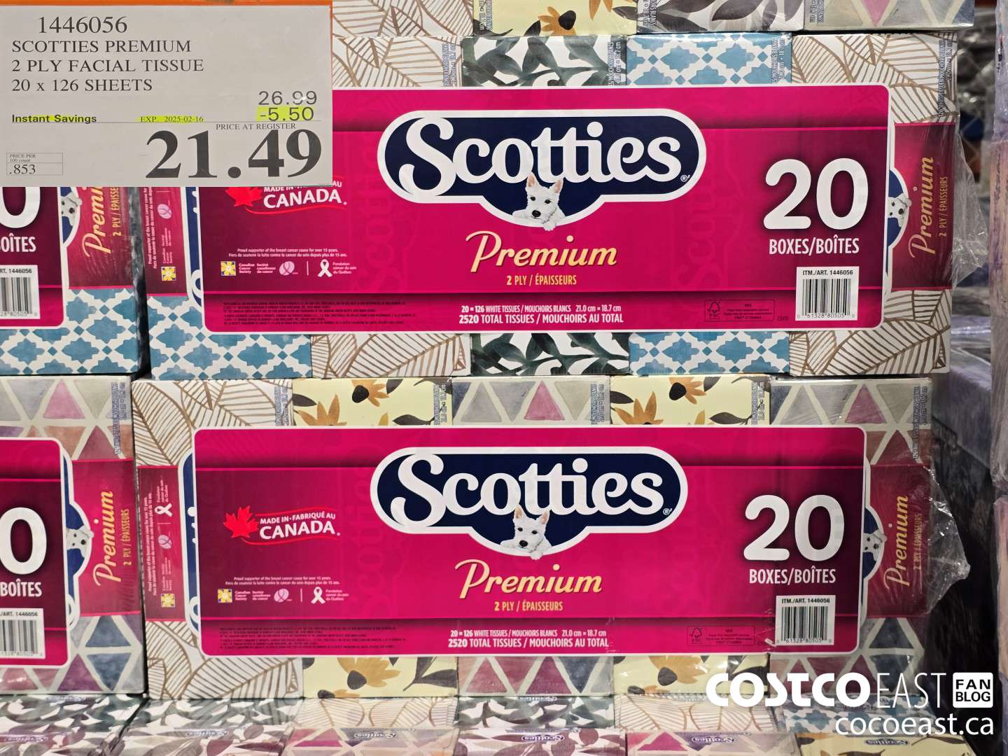 1446056 SCOTTIE PREMIUM 2 PLY FACIAL TISSUES 20 x 126 sheets ($5.50 INSTANT SAVINGS EXPIRES ON 2025-02-16) $21.49