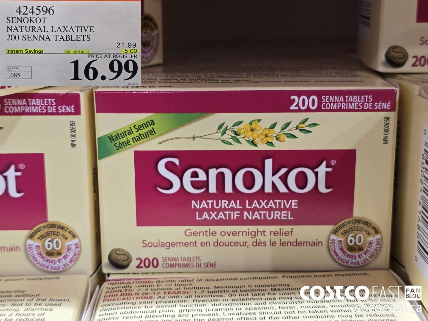 424596 SENOKOT NATURAL LAXATIVE 200 SENNA TABLETS ($5.00 INSTANT SAVINGS EXPIRES ON 2025-02-02) $16.99