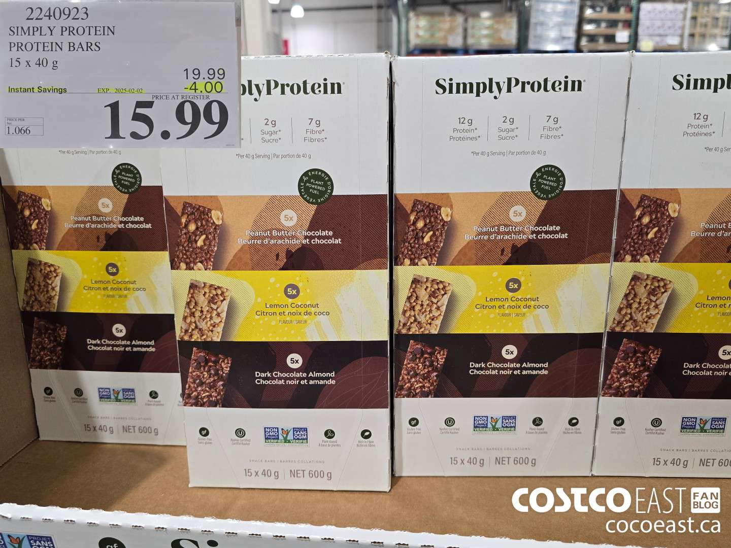 2240923 SIMPLY PROTEIN PROTEIN BARS 15 x 40 g ($4.00 INSTANT SAVINGS EXPIRES ON 2025-02-02) $15.99