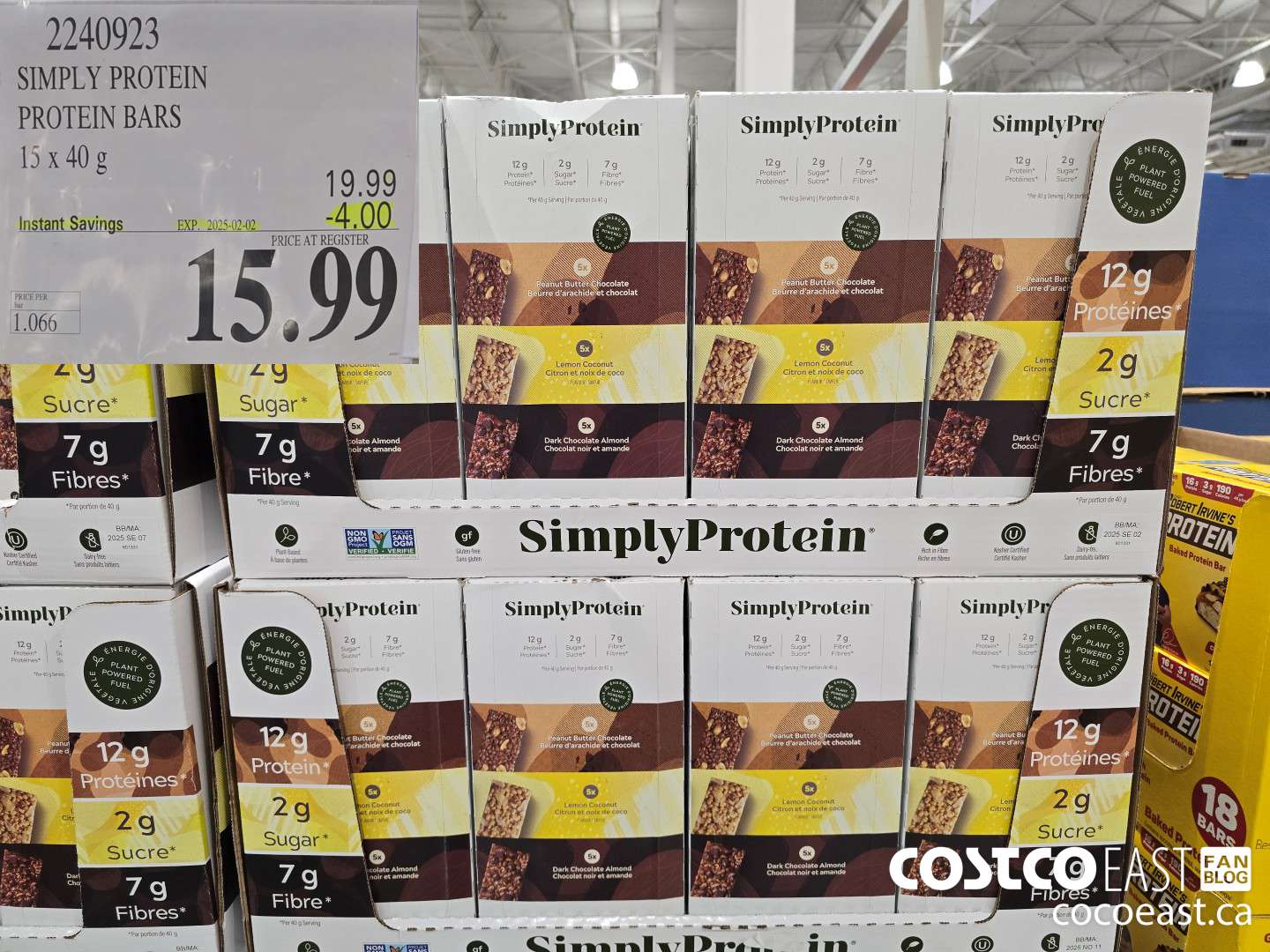 2240923 SIMPLY PROTEIN PROTEIN BARS 15 x 40 g ($4.00 INSTANT SAVINGS EXPIRES ON 2025-02-02) $15.99