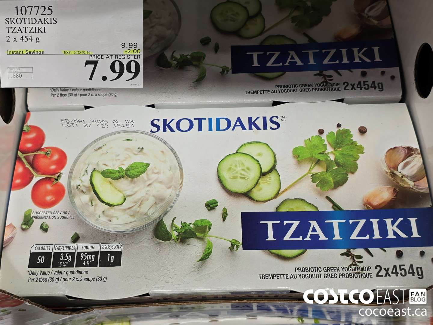 107725 SKOTIDAKIS TZATZIKI 2 X 454 G ($2.00 INSTANT SAVINGS EXPIRES ON 2025-02-16) $7.99