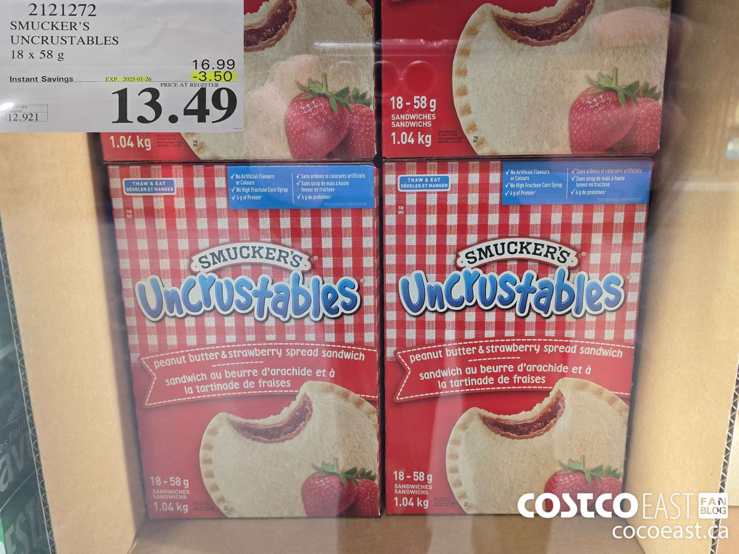 2121272 SMUCKER'S UNCRUSTABLES 18 x 58 g ($3.50 INSTANT SAVINGS EXPIRES ON 2025-01-26) $13.49