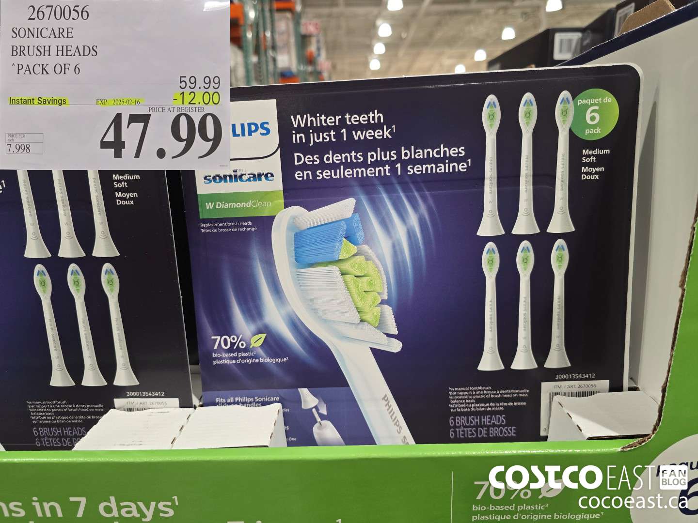 2670056 SONICARE BRUSH HEADS “PACK OF 6 ($12.00 INSTANT SAVINGS EXPIRES ON 2025-02-16) $47.99