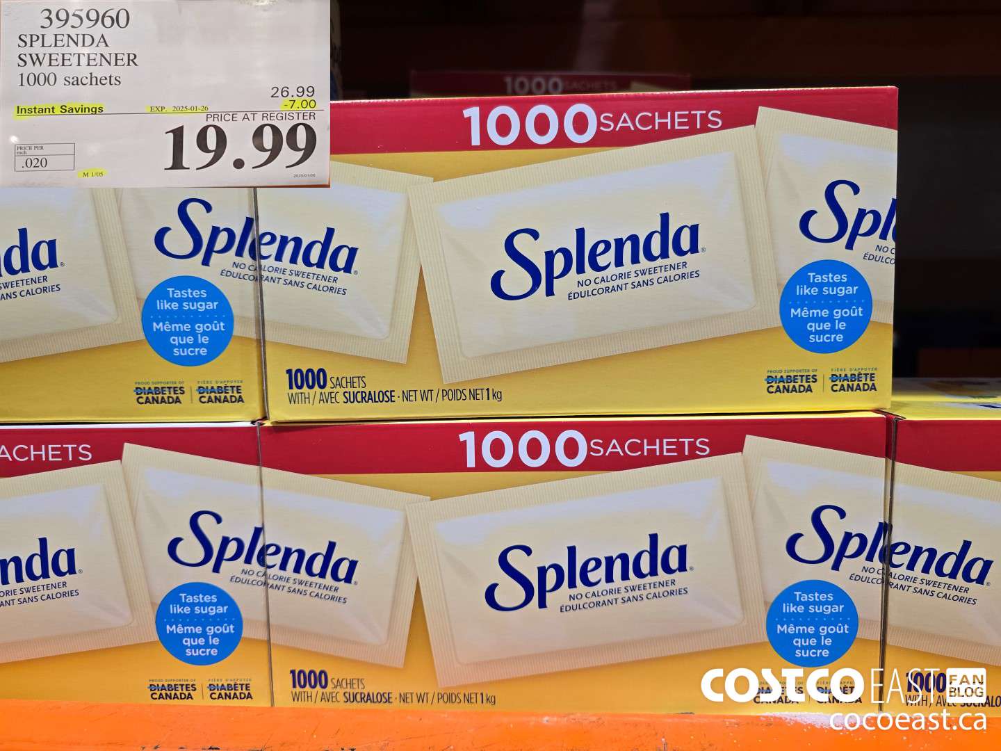 395960 SPLENDA SWEETENER 1000 SACHETS ($7.00 INSTANT SAVINGS EXPIRES ON 2025-01-26) $19.99