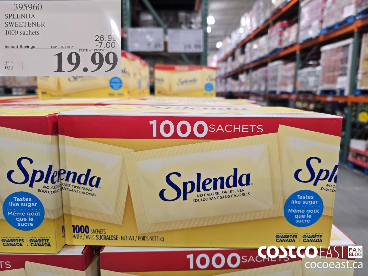 395960 SPLENDA SWEETENER 1000 SACHETS ($7.00 INSTANT SAVINGS EXPIRES ON 2025-01-26) $19.99