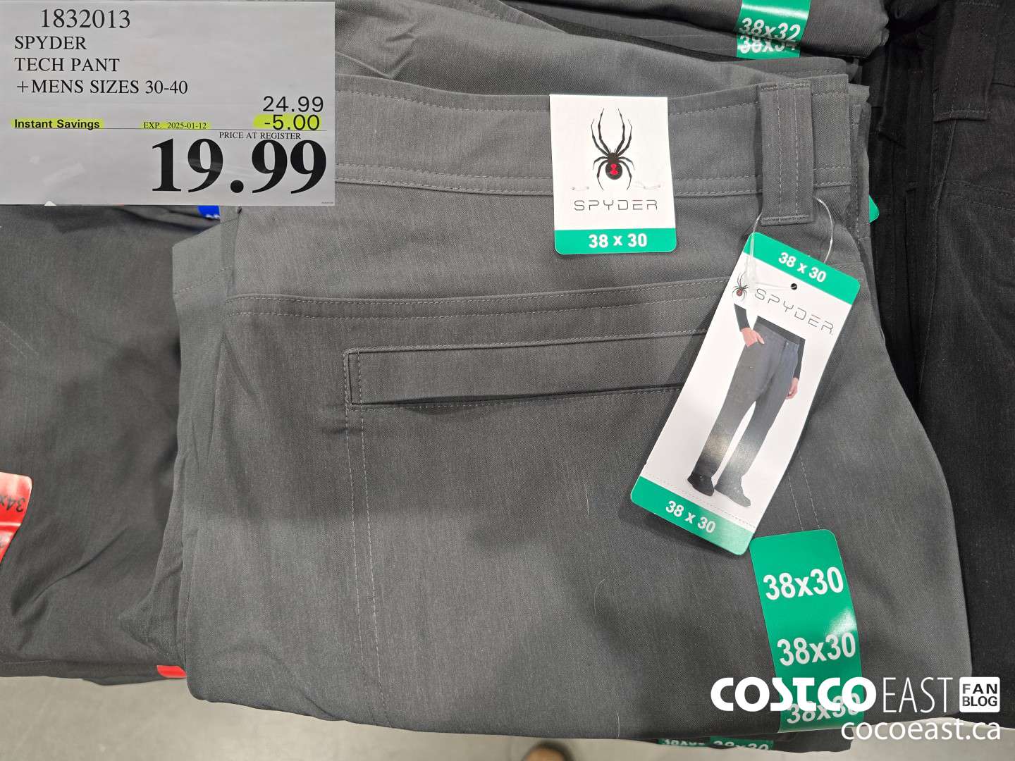 1832013 SPYDER TECH PANT +MENS SIZES 30-40 ($5.00 INSTANT SAVINGS EXPIRES ON 2025-01-12) $19.99