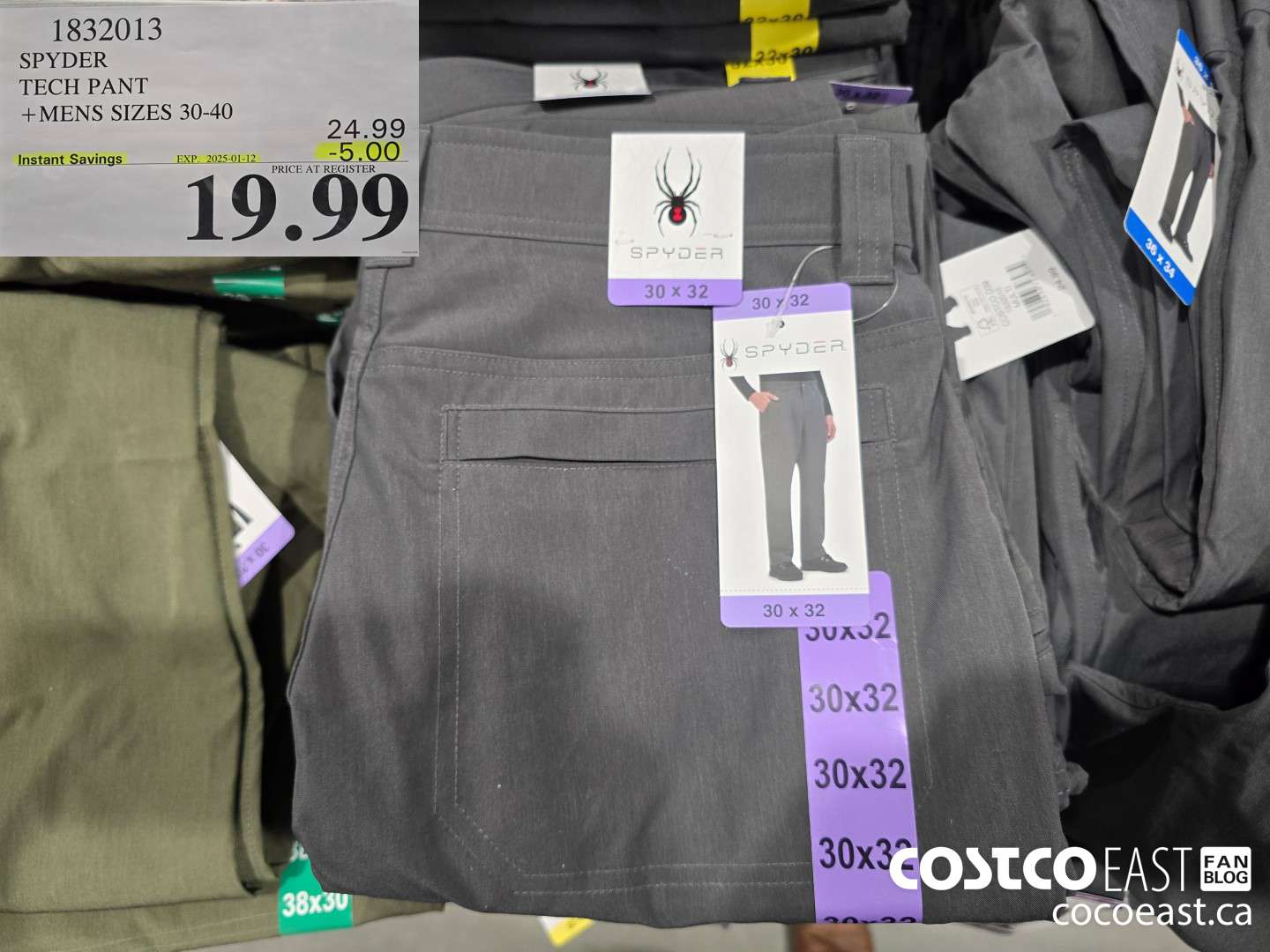1832013 SPYDER TECH PANT +MENS SIZES 30-40 ($5.00 INSTANT SAVINGS EXPIRES ON 2025-01-12) $19.99