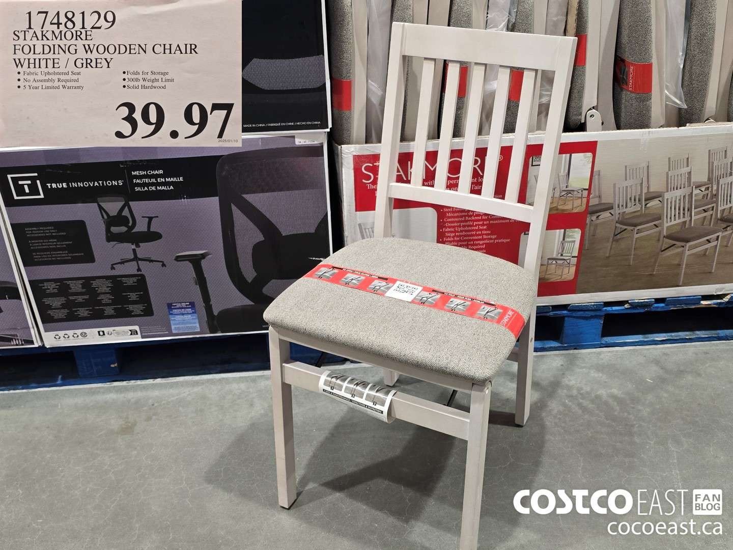 1748129 STAKMORE FOLDING WOODEN CHAIR WHITE / GREY $39.97