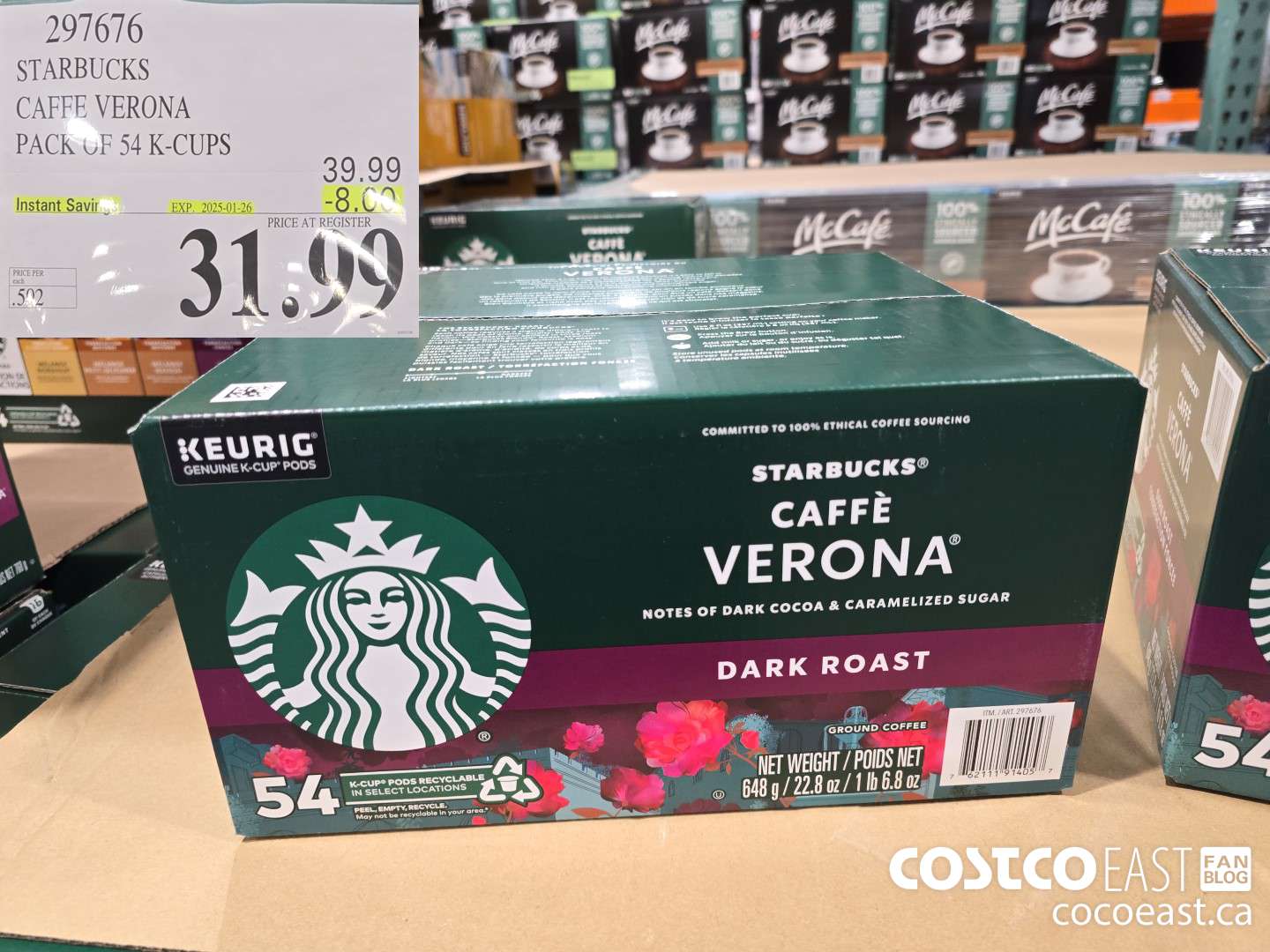 297676 STARBUCKS CAFFE VERONA PACK OF 54 K-CUPS ($8.00 INSTANT SAVINGS EXPIRES ON 2025-01-26) $31.99