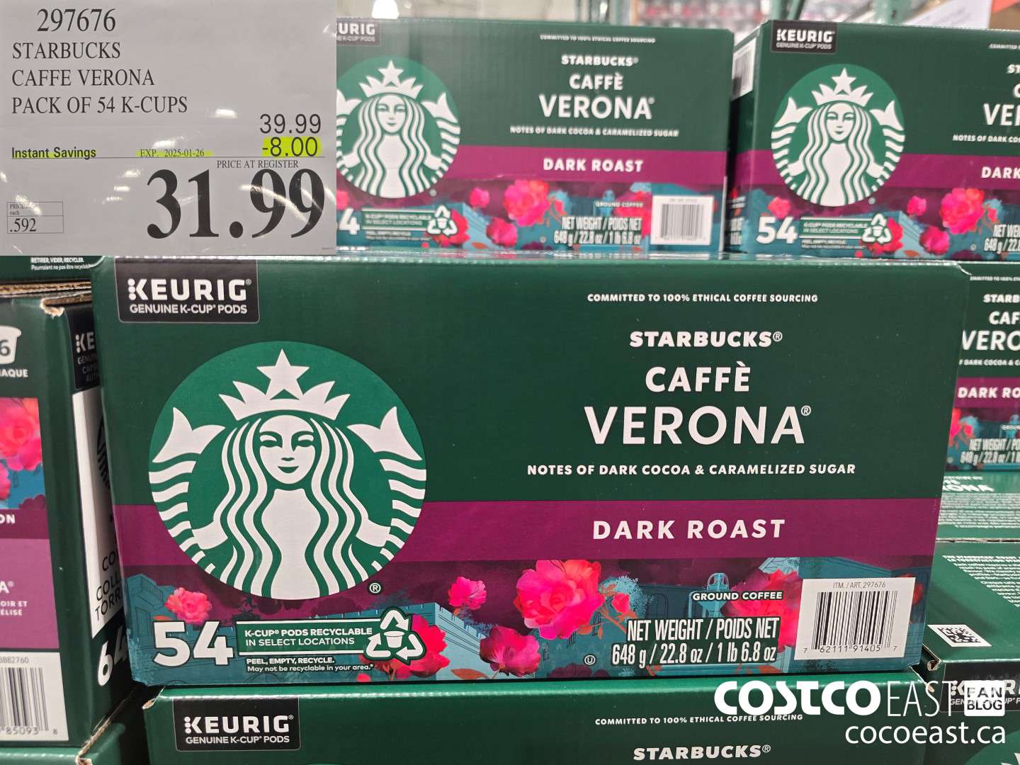 297676 STARBUCKS CAFFE VERONA PACK OF 54 K-CUPS ($8.00 INSTANT SAVINGS EXPIRES ON 2025-01-26) $31.99