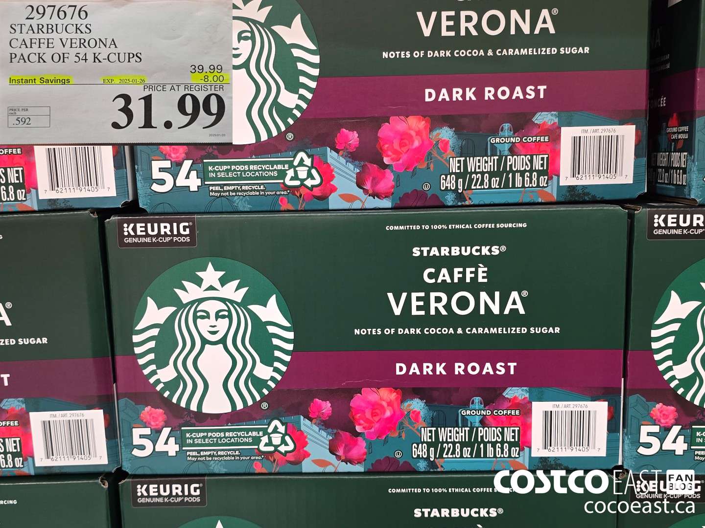 297676 STARBUCKS CAFFE VERONA PACK OF 54 K-CUPS ($8.00 INSTANT SAVINGS EXPIRES ON 2025-01-26) $31.99