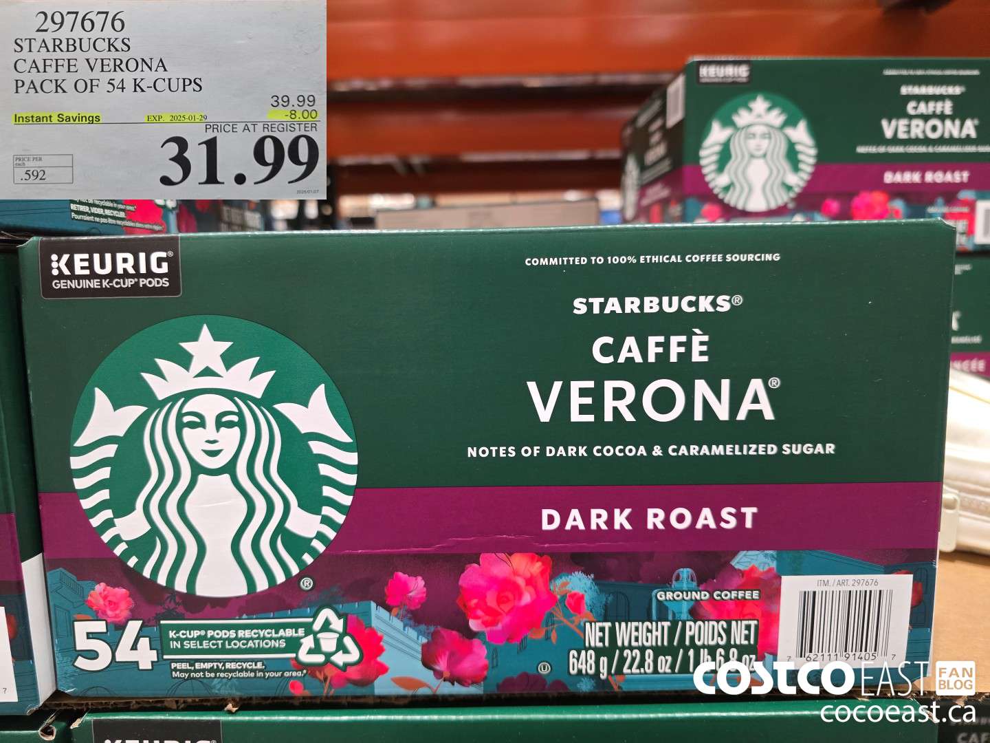 297676 STARBUCKS CAFFE VERONA PACK OF 54 K-CUPS ($8.00 INSTANT SAVINGS EXPIRES ON 2025-01-29) $31.99