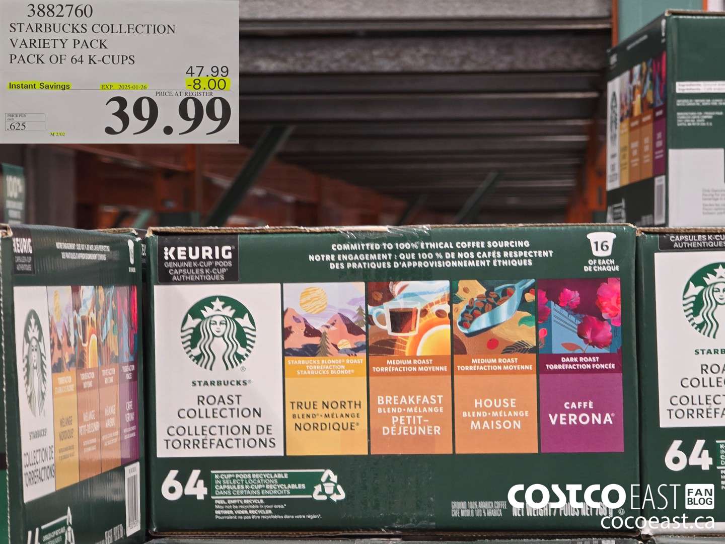 3882760 STARBUCKS COLLECTION VARIETY PACK PACK OF 64 K-CUPS ($8.00 INSTANT SAVINGS EXPIRES ON 2024-01-26) $39.99