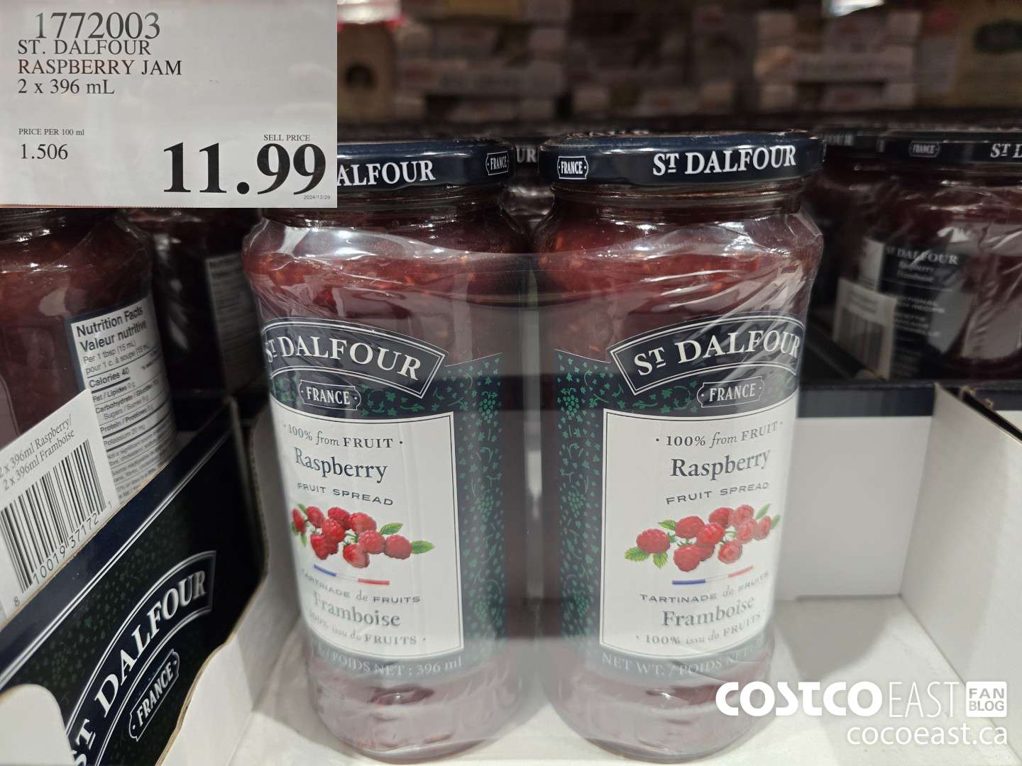 1772003 ST. DALFOUR RASPBERRY JAM 2 x 396 mL $11.99