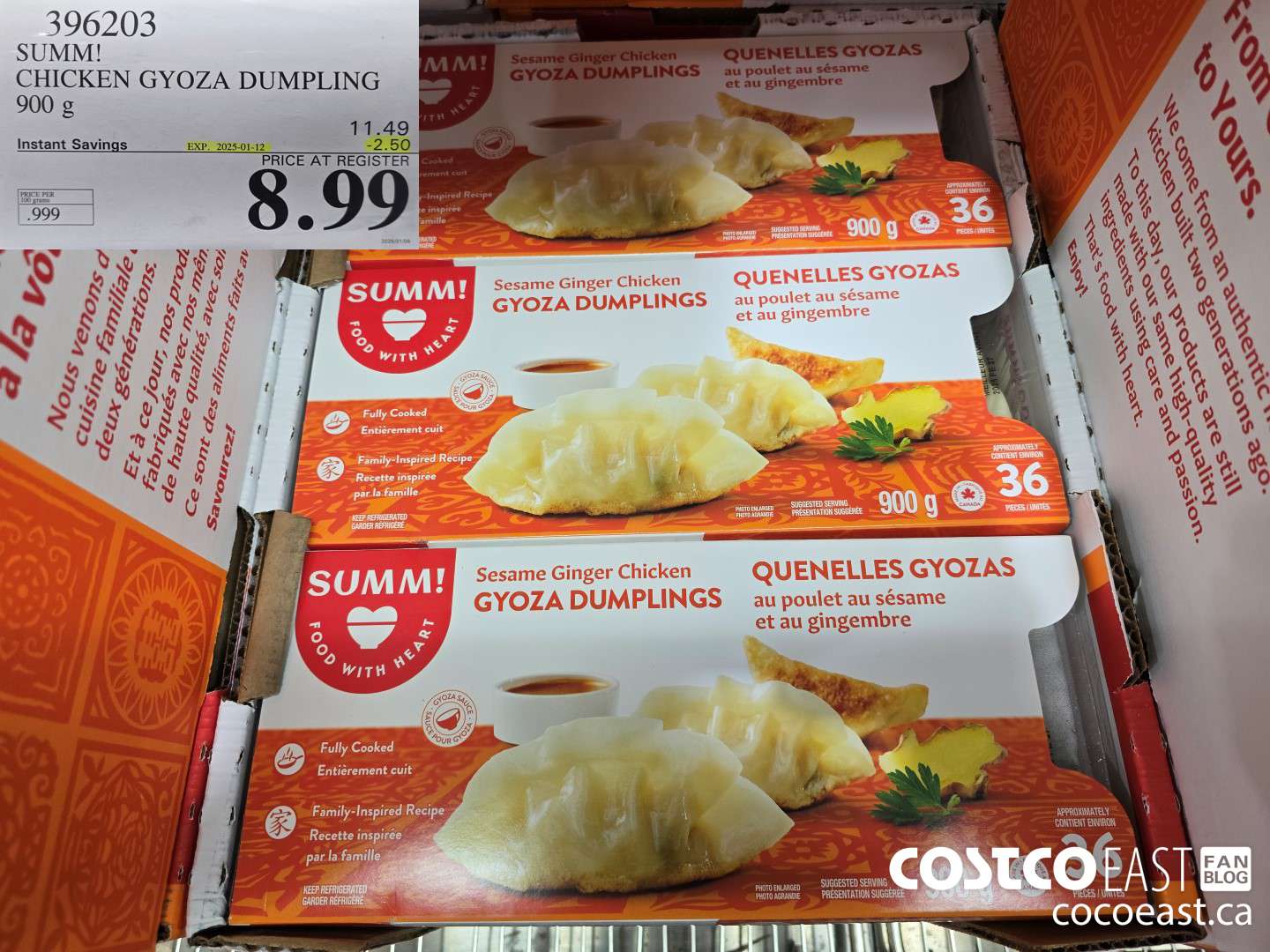 396203 SUMM! CHICKEN GYOZA DUMPLING 900G ($2.50 INSTANT SAVINGS EXPIRES ON 2025-01-12) $8.99