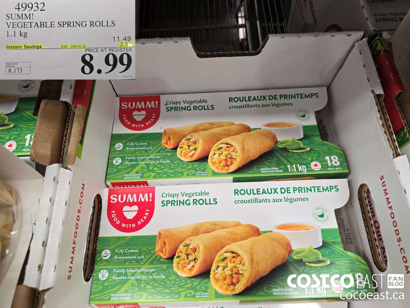 49932 SUMM! VEGETABLE SPRING ROLLS 1.1KG ($2.50 INSTANT SAVINGS EXPIRES ON 2025-01-26) $8.99