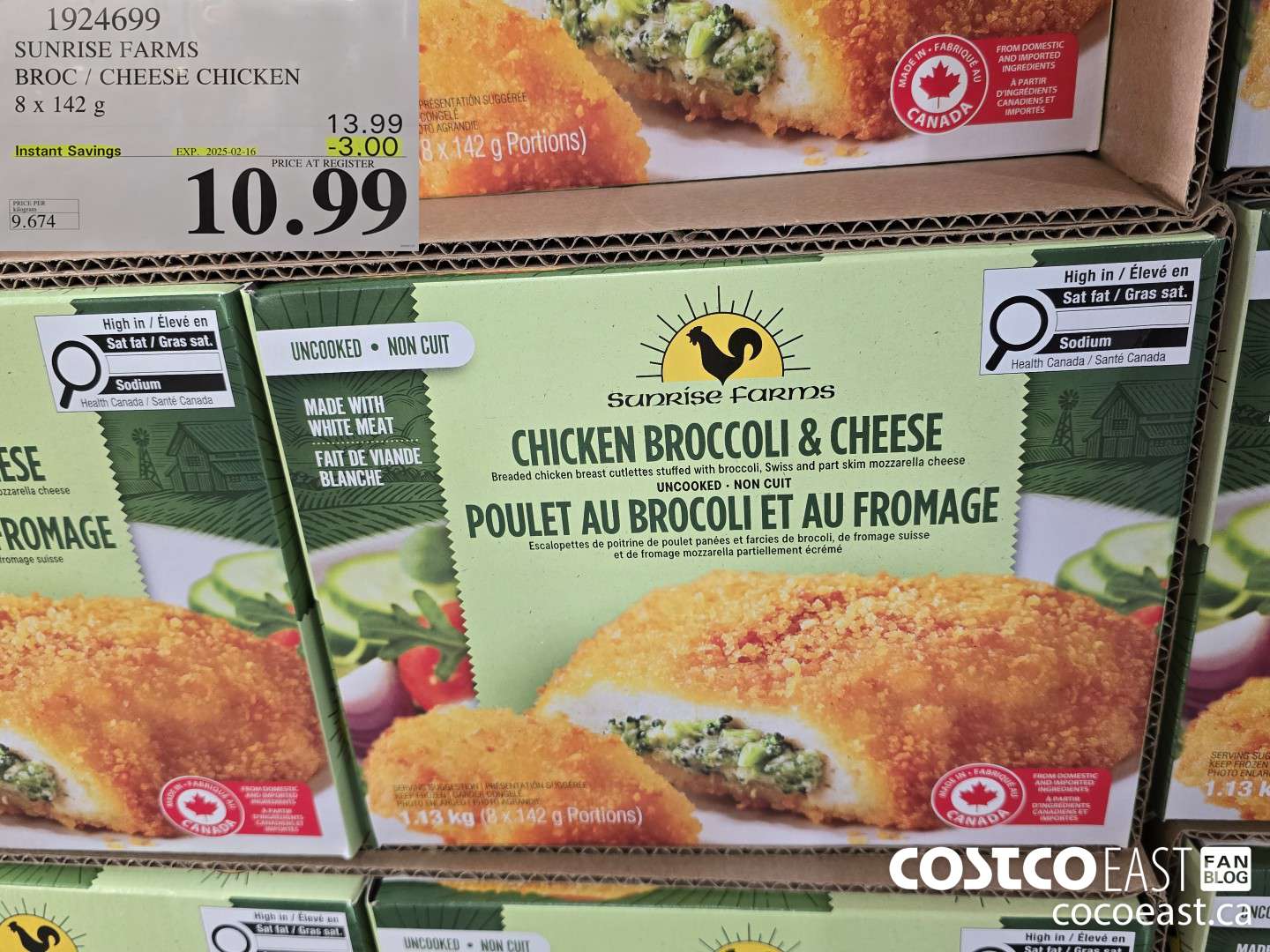 1924699 SUNRISE FARMS BROC/CHEESE CHICKEN 8 X 142g ($3.00 INSTANT SAVINGS EXPIRES ON 2025-02-16) $10.99