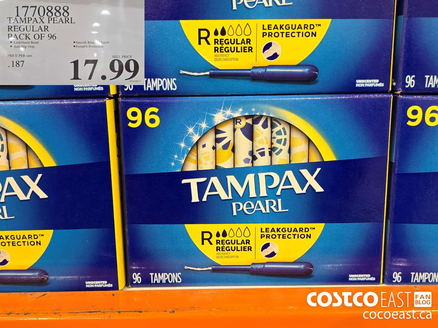 1770888 TAMPAX PEARL REGULAR PACK OF 96 $17.99