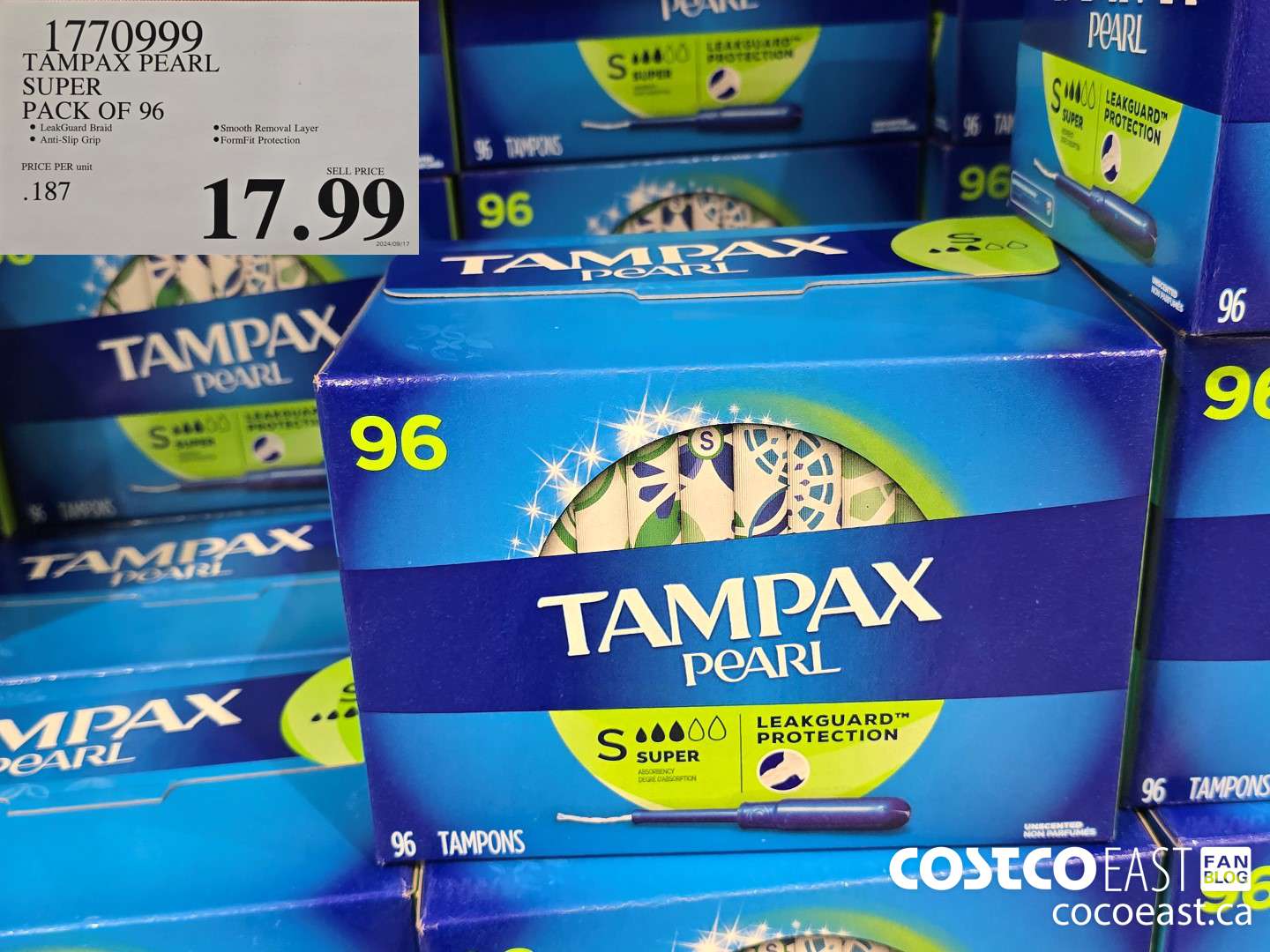 1770999 TAMPAX PEARL SUPER PACK OF 96  $17.99