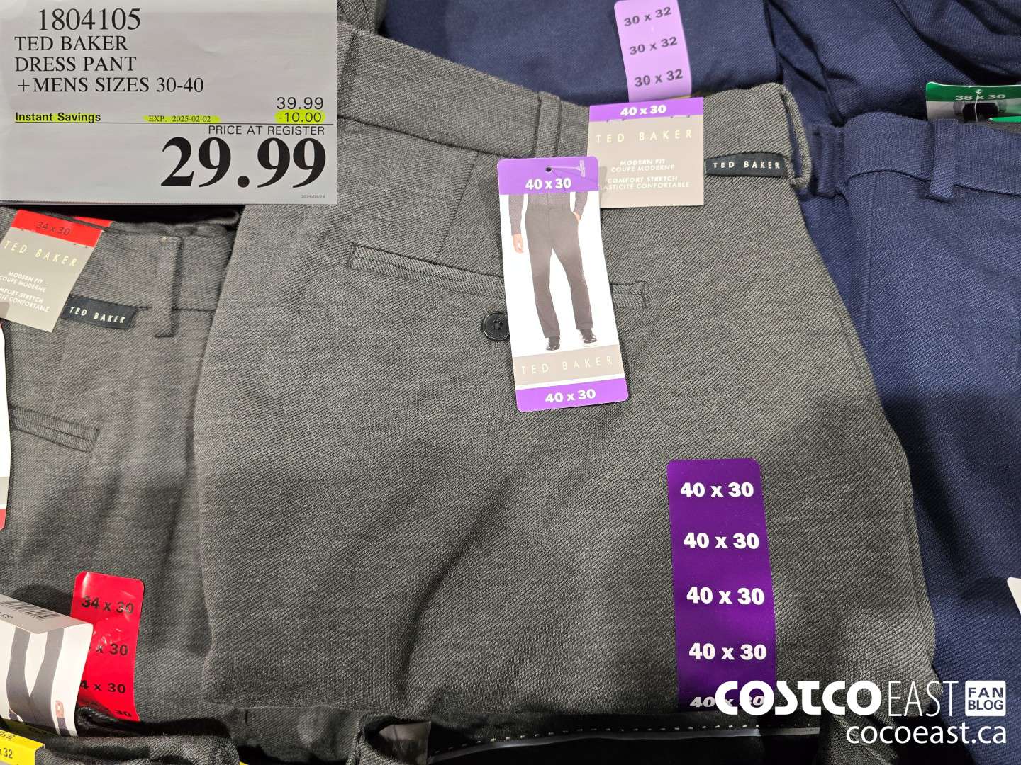 1804105 TED BAKER DRESS PANT +MENS SIZES 30-40 ($10.00 INSTANT SAVINGS EXPIRES ON 2025-02-02) $29.99