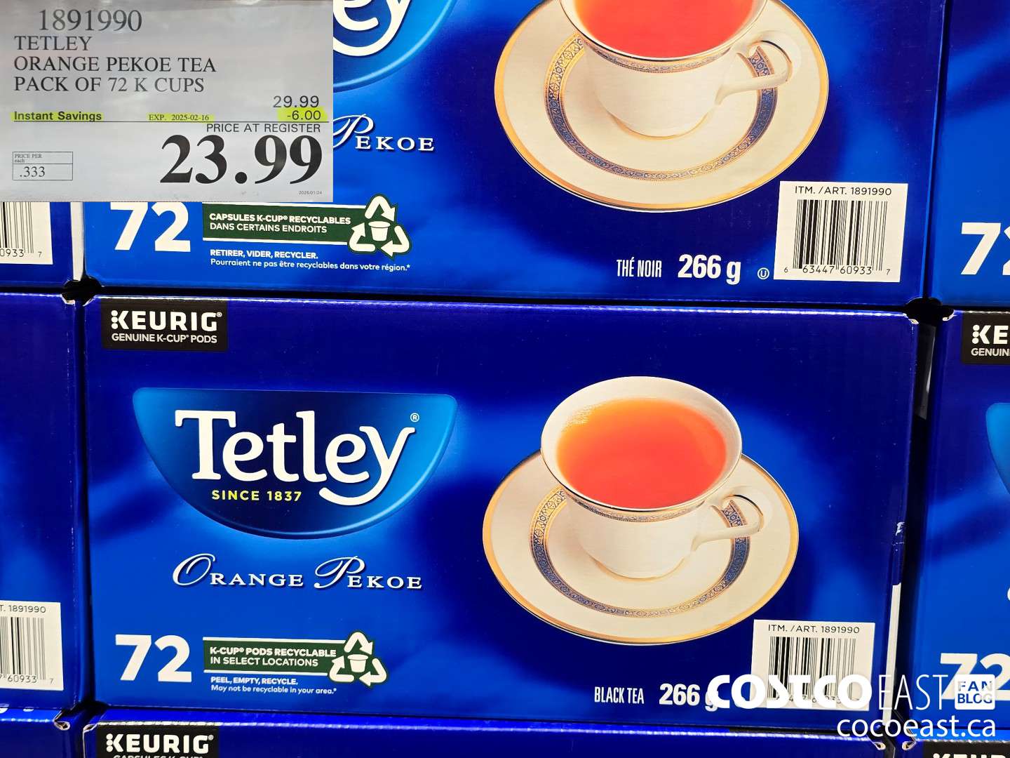 1891990 TETLEY ORANGE PEKOE TEA PACK OF 72 K CUPS ($6.00 INSTANT SAVINGS EXPIRES ON 2025-02-16) $23.99