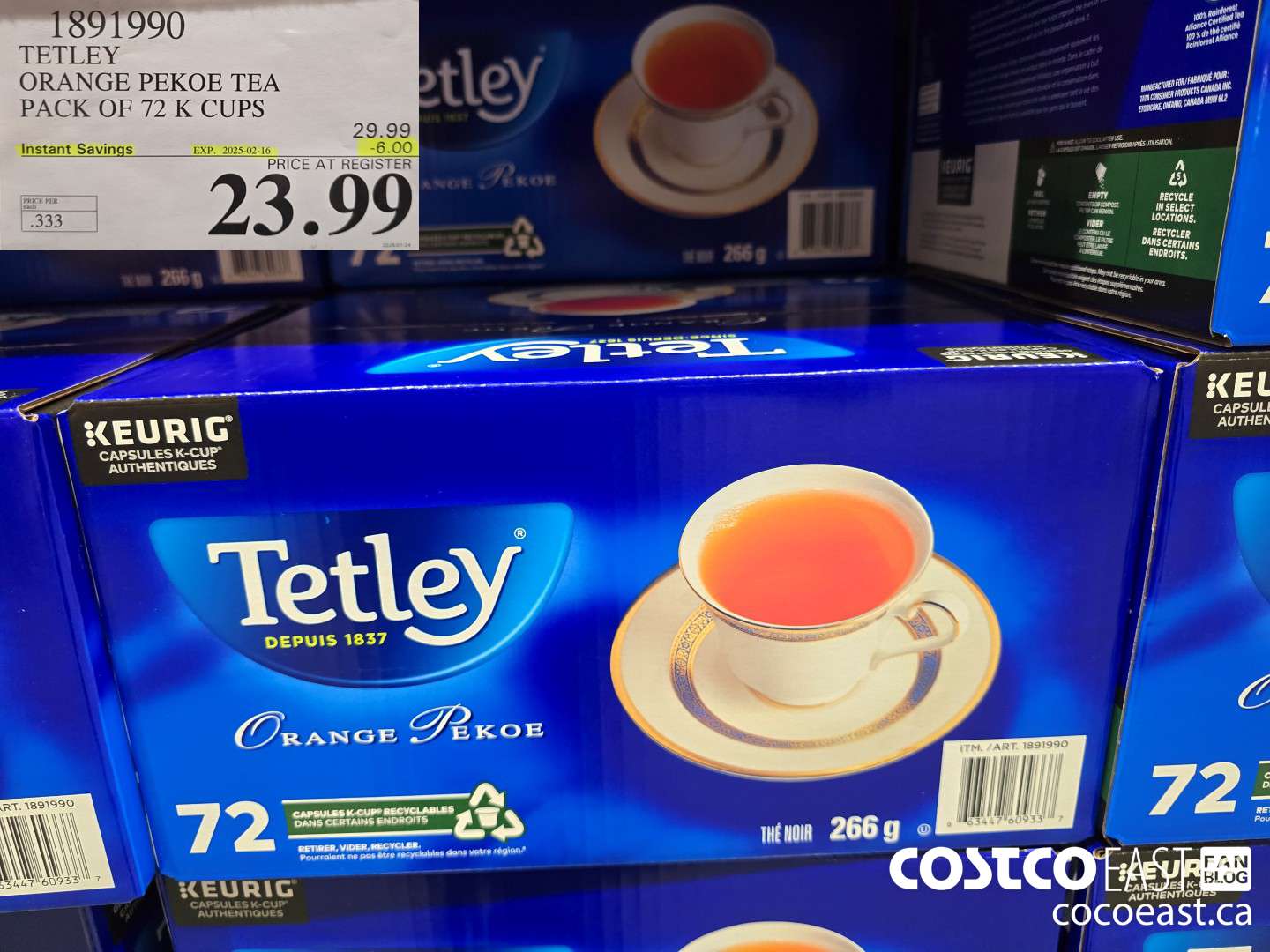 1891990 TETLEY ORANGE PEKOE TEA PACK OF 72 K CUPS ($6.00 INSTANT SAVINGS EXPIRES ON 2025-02-16) $23.99