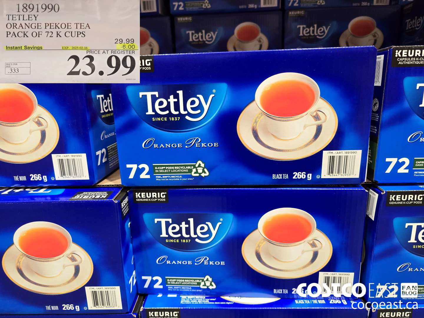 1891990 TETLEY ORANGE PEKOE TEA PACK OF 72 K CUPS ($6.00 INSTANT SAVINGS EXPIRES ON 2025-02-16) $23.99