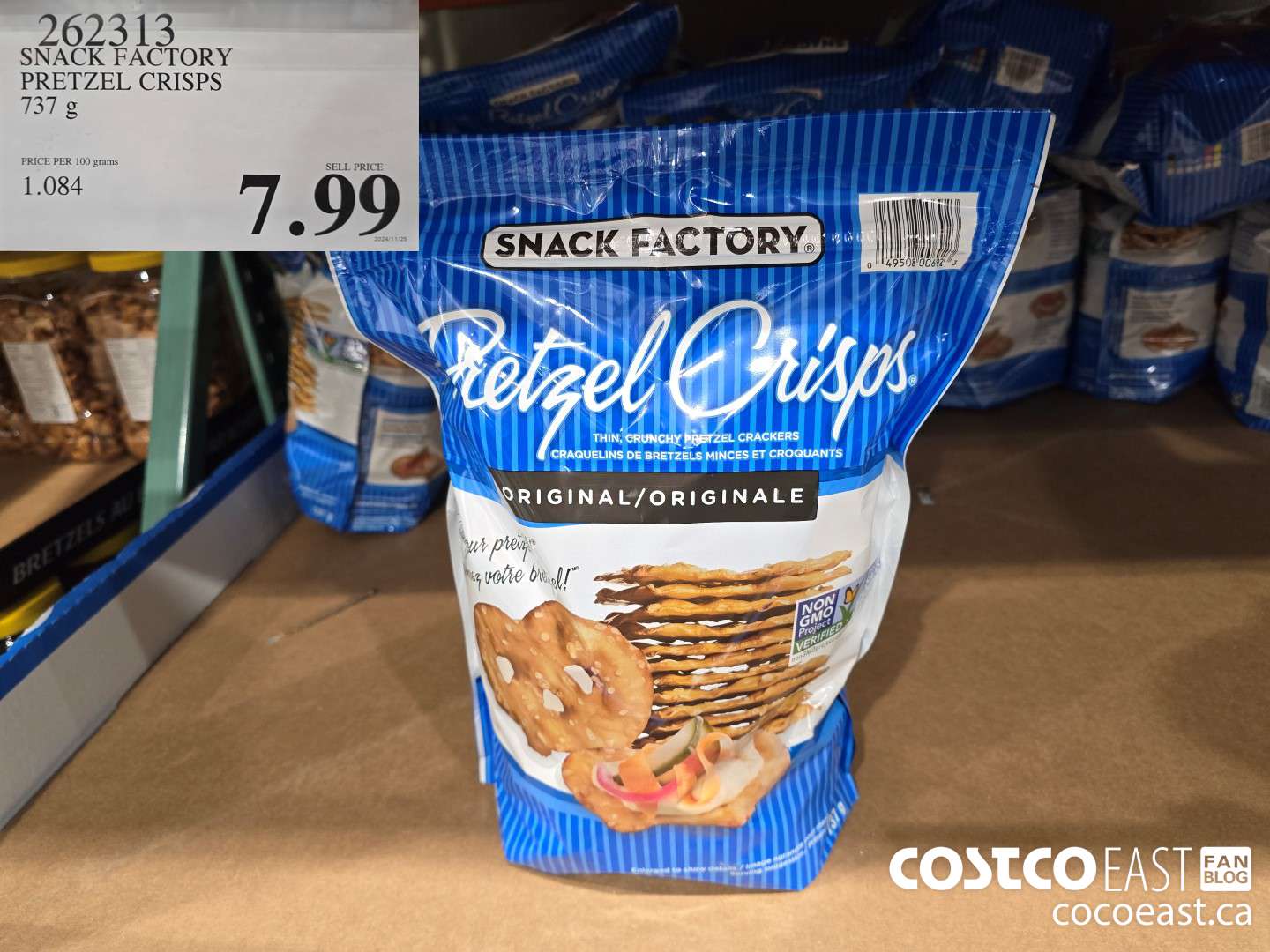 262313 THE SNACK FACTORY PRETZEL CRISPS 737 G $7.99