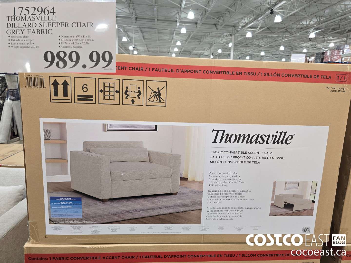 1752964 THOMASVILLE DILLARD SLEEPER CHAIR GREY FABRIC $989.99