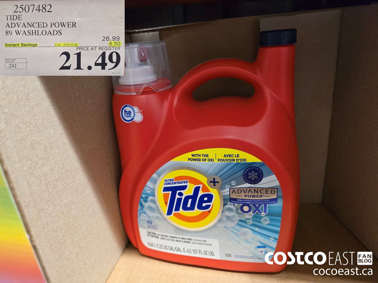 2507482 TIDE ADVANCED POWER 89 WASHLOADS  ($5.50 INSTANT SAVINGS EXPIRES ON 2025-01-26) $21.49
