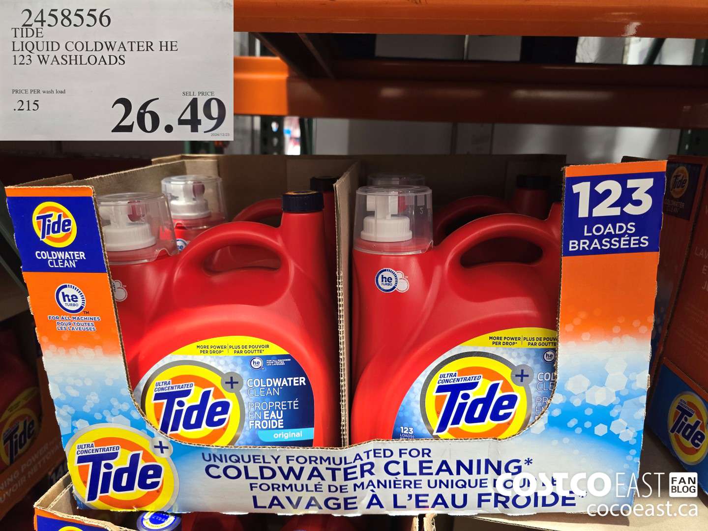2458556 TIDE LIQUID COLDWATER HE 123 WASHLOADS $26.49
