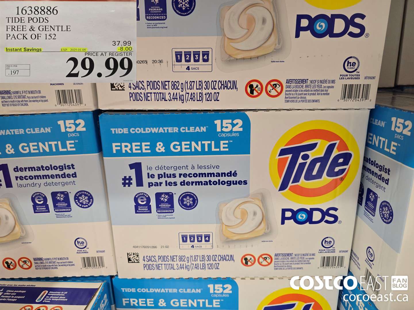 1638886 TIDE PODS FREE & GENTLE PACK OF 152 ($8.00 INSTANT SAVINGS EXPIRES ON 2025-01-05) $29.99