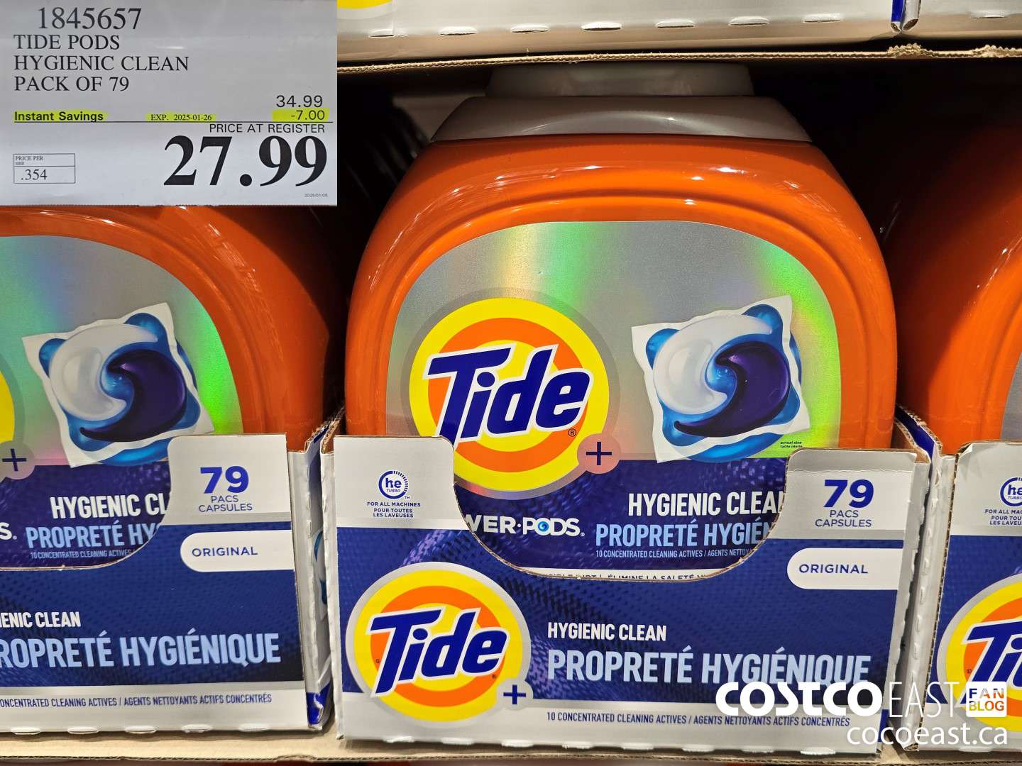 1845657 TIDE PODS HYGIENIC CLEAN PACK OF 79 ($7.00 INSTANT SAVINGS EXPIRES ON 2025-01-26) $27.99