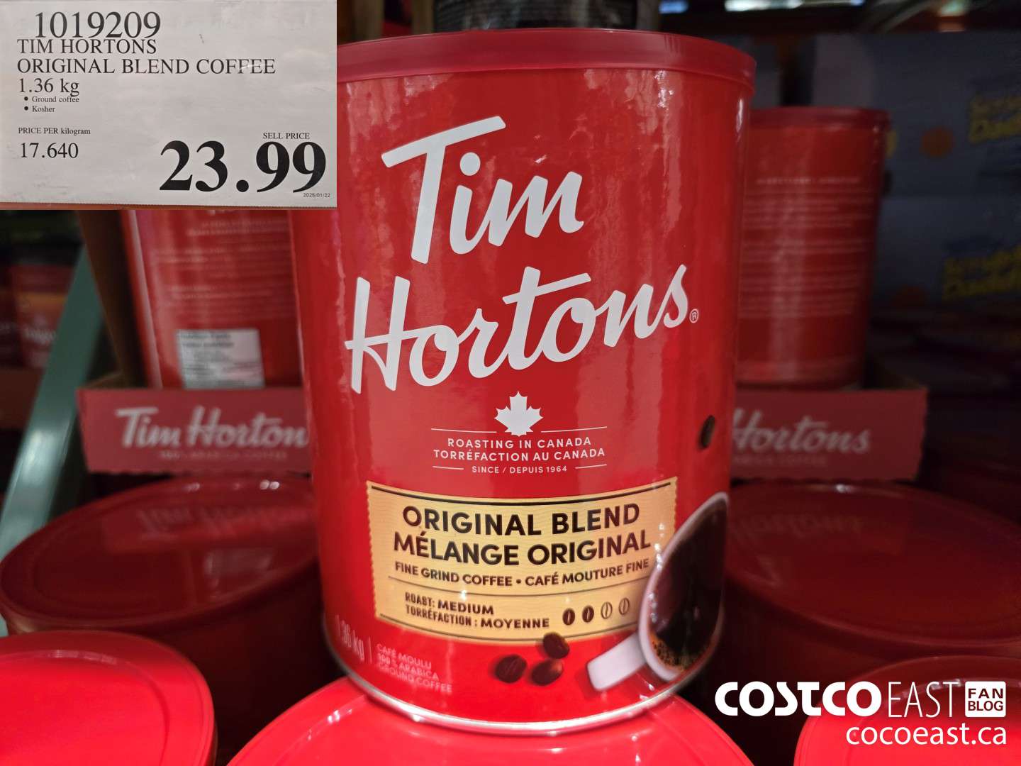 1019209 TIM HORTONS ORIGINAL BLEND COFFEE 1.36 KG $23.99