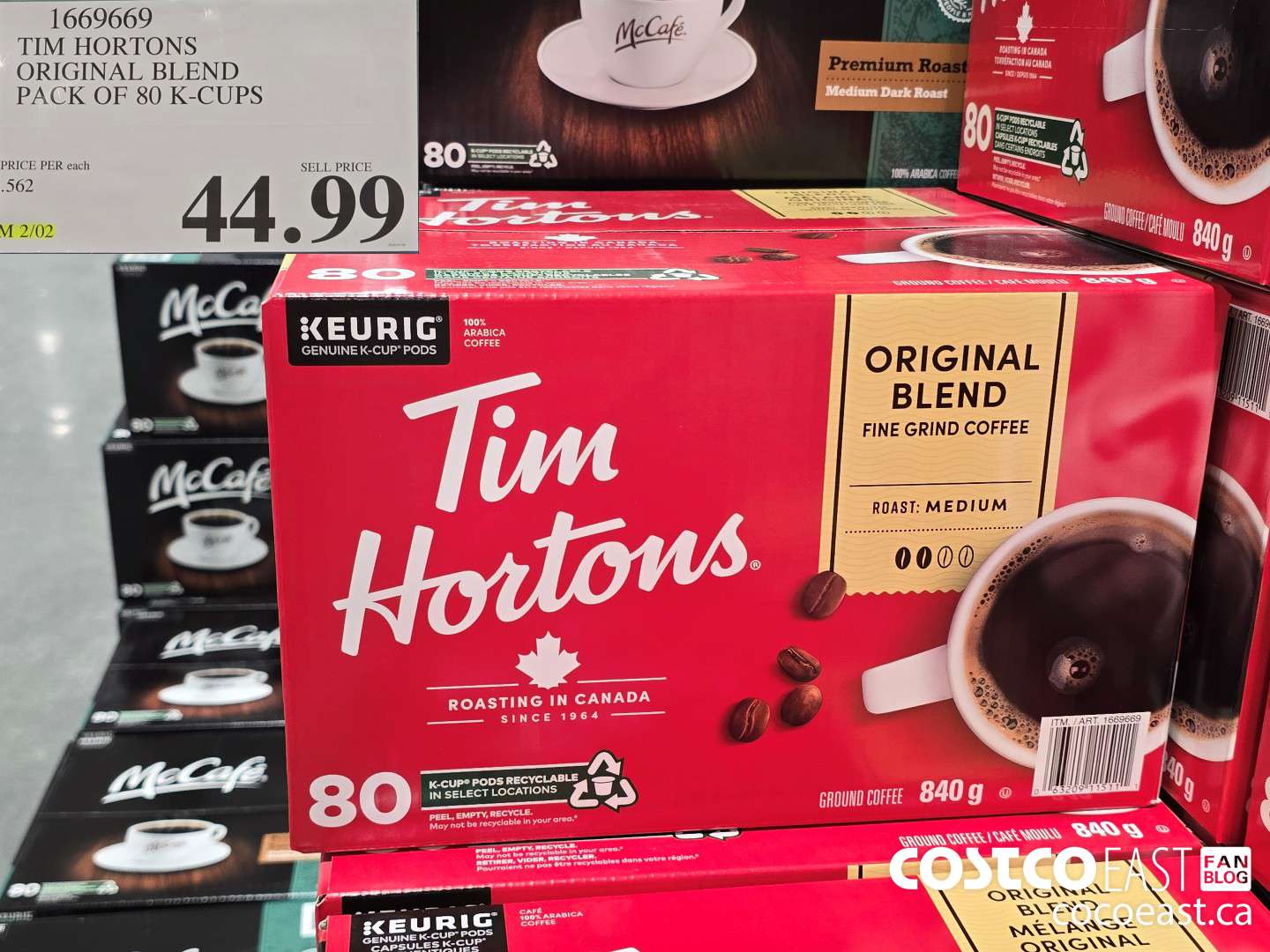 1669669 TIM HORTONS ORIGINAL BLEND PACK OF 80 K-CUPS $44.99