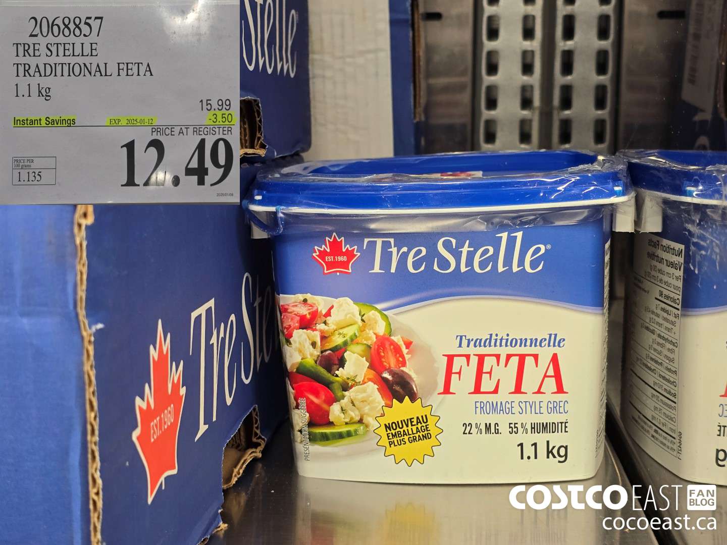 2068857 TRE STELLE TRADITIONAL FETA 1.1 KG ($3.50 INSTANT SAVINGS EXPIRES ON 2025-01-12) $12.49