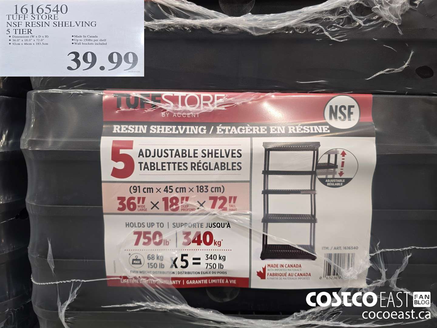 1616540 TUFF STORE NSF RESIN SHELVING 5 TIER $39.99