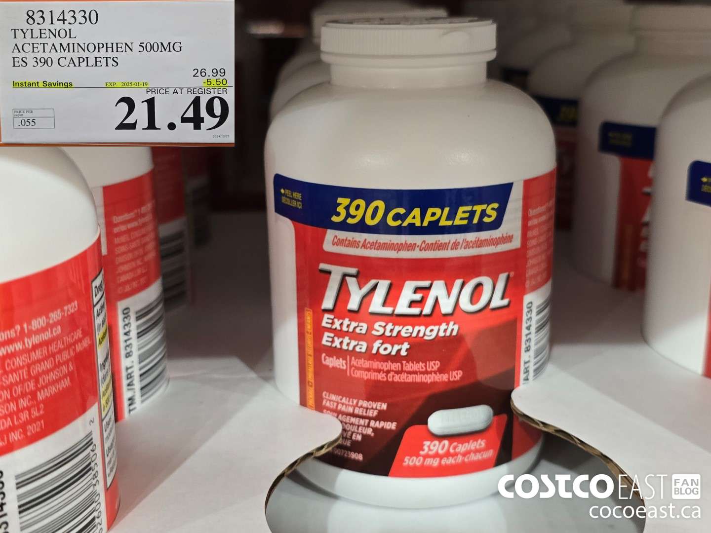 8314330 TYLENOL ACETAMINOPHEN 500MG ES 390 CAPLETS ($5.50 INSTANT SAVINGS EXPIRES ON 2025-01-19) $21.49